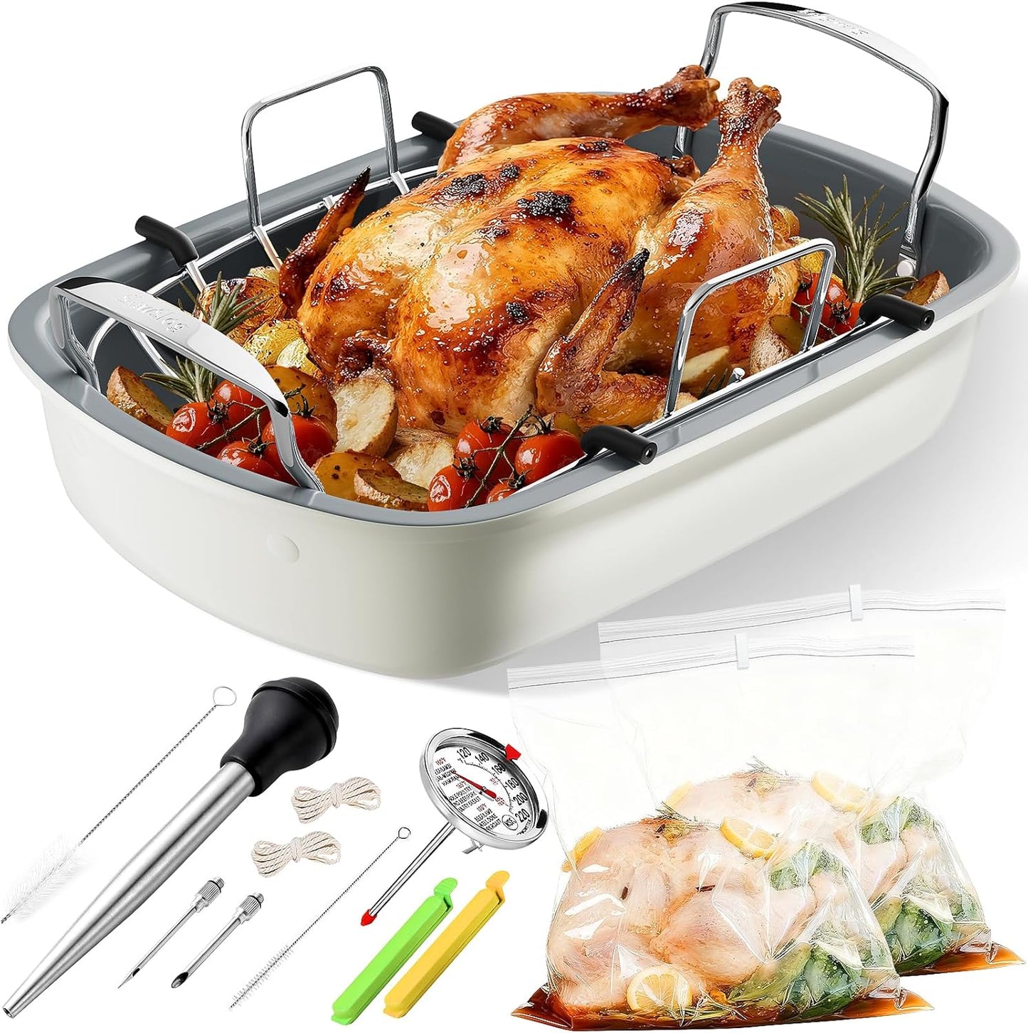 Turkey Roasting Pan with Removable Rack and Complete Kit