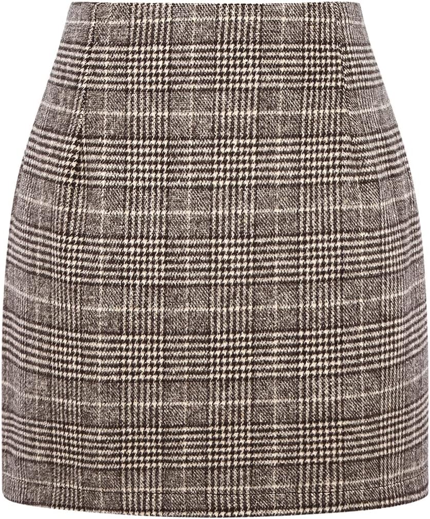 Womens High Waist Plaid Skirt Bodycon Pencil Wool Mini Skirts