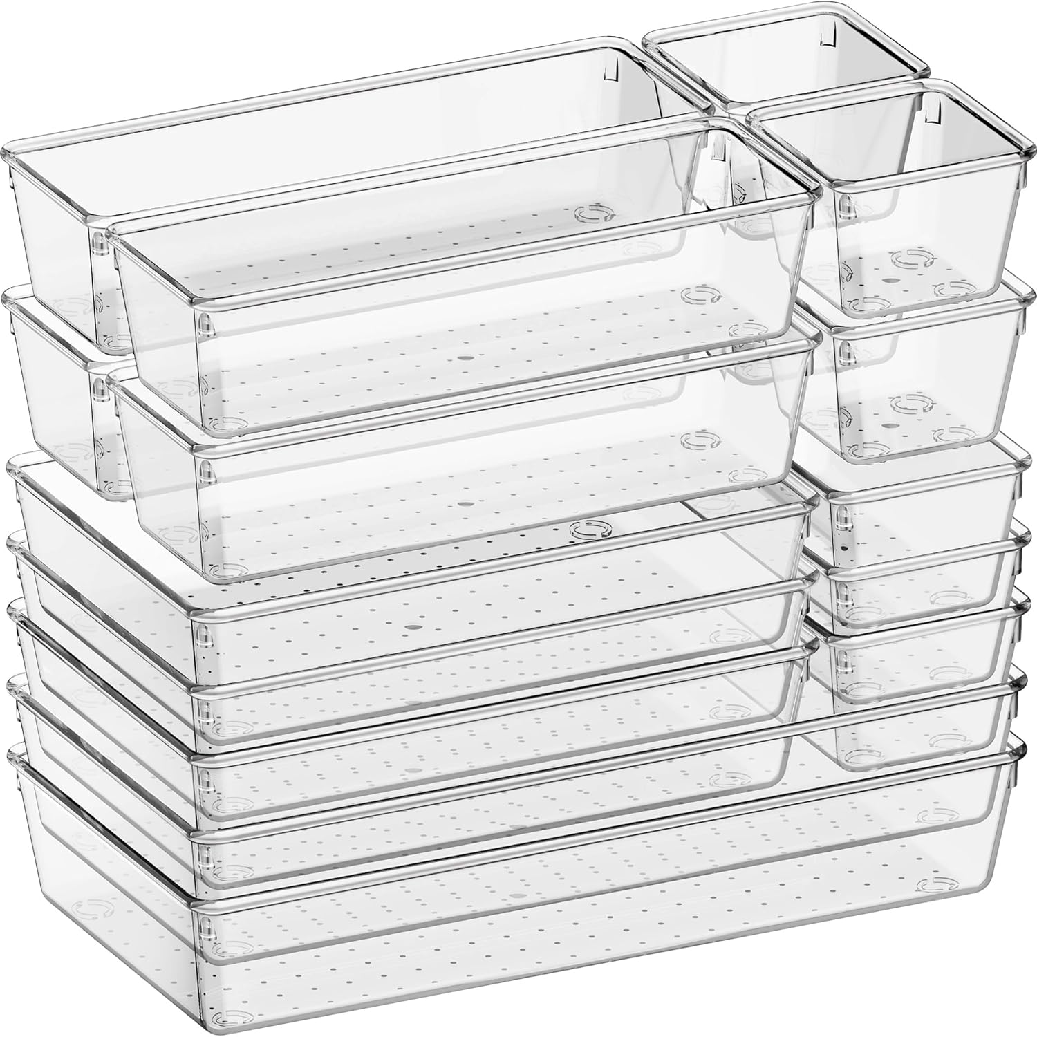 Criusia 16 Pack Clear Plastic Drawer Organizer Bins for Home