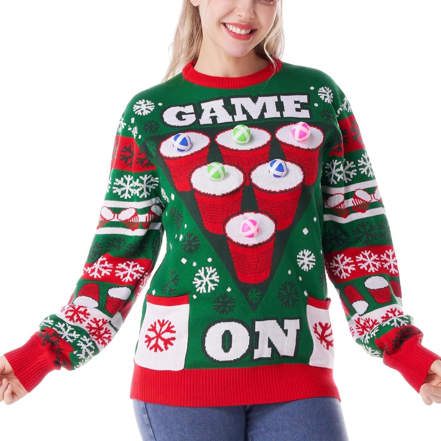 Giggling Getup Ugly Christmas Sweater with LED Lights Fun