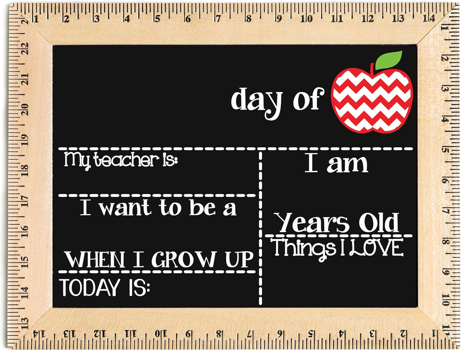First Day of School Sign with Wooden Ruler Frame for Kids