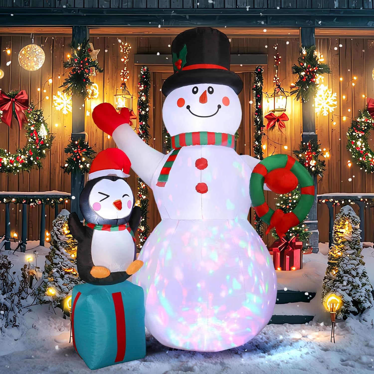 7FT Christmas Snowman Inflatables with LED Lights for Yard
