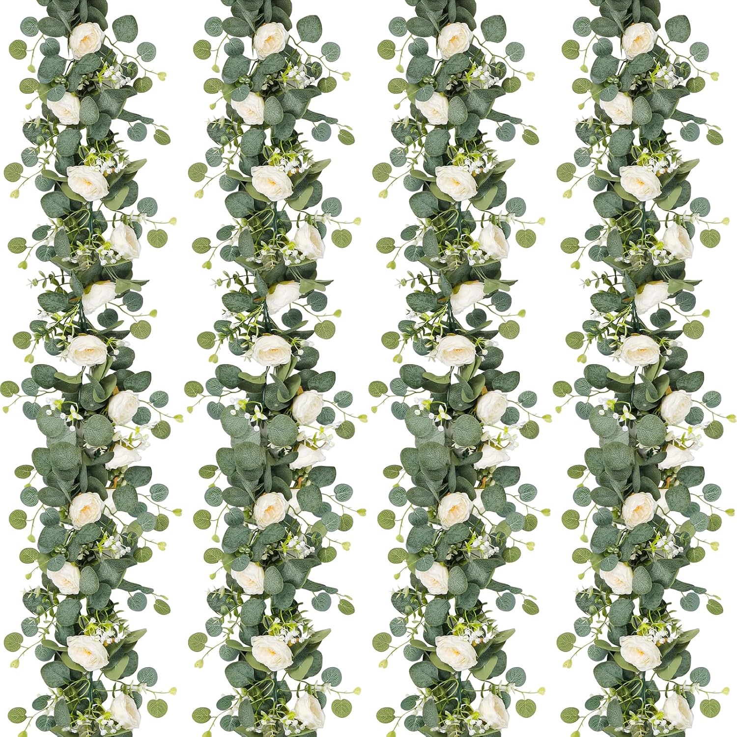 Artificial Eucalyptus Flower Garland with White Roses for Decor