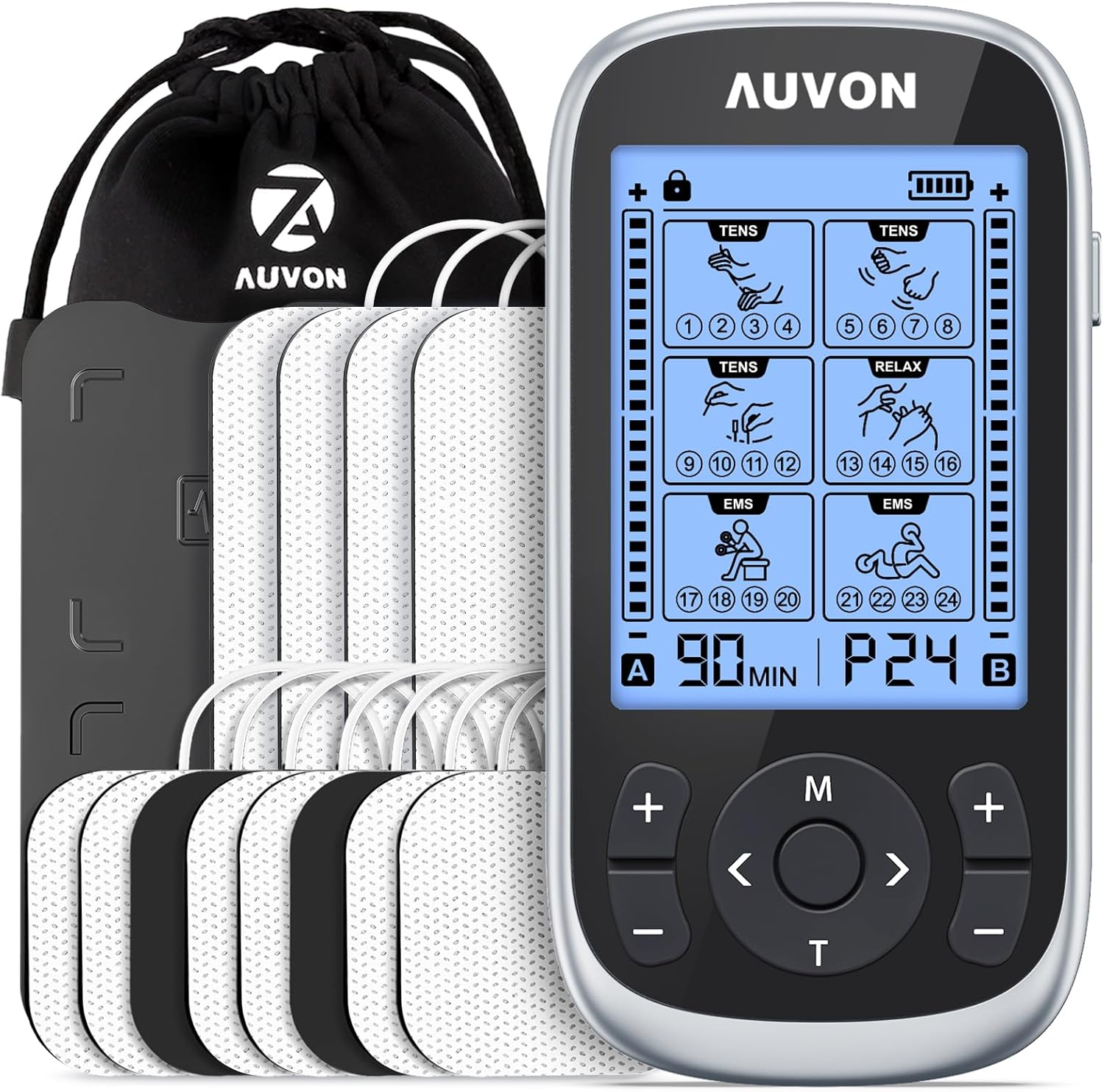 AUVON 3-in-1 TENS Unit Muscle Stimulator for Pain Relief