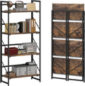 Foldable 4-Tier Industrial Bookcase - Compact, Sturdy Storage