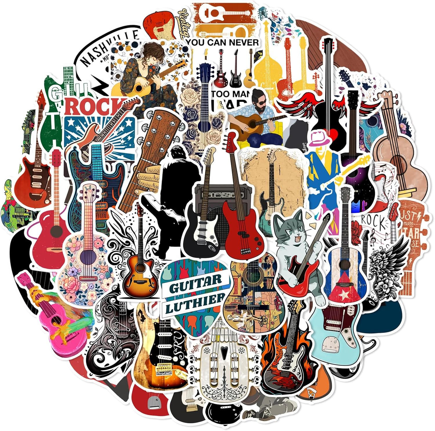 50pc Electric Guitar Sticker Pack - Cool Rock Decals for Every Surface!