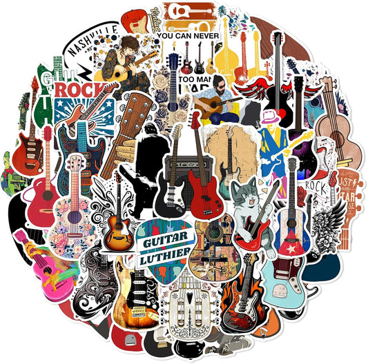 50pc Electric Guitar Sticker Pack - Cool Rock Decals for Every Surface!