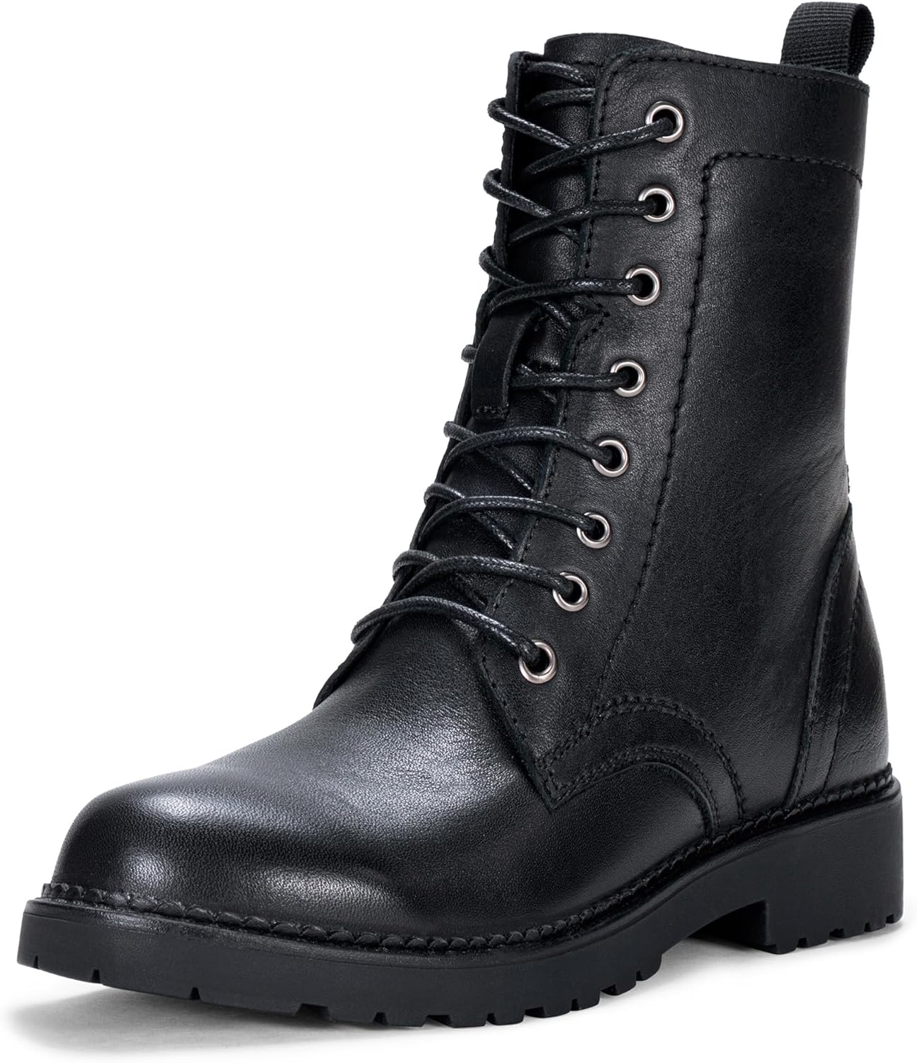 Vepose Women's Combat Ankle Black Flat Boots for Stylish Comfort