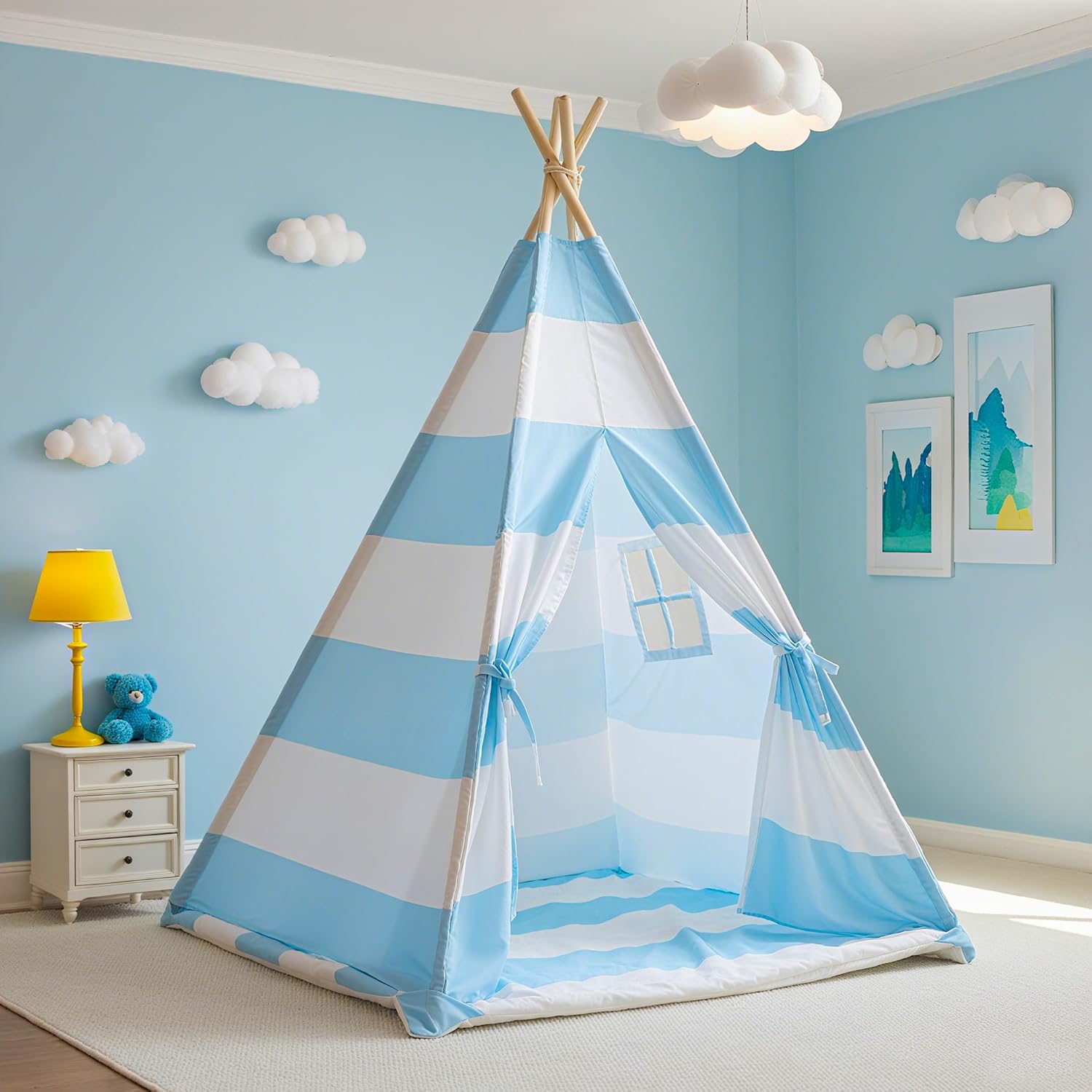 Teepee Tent for Kids with Padded Mat and Lights for Fun
