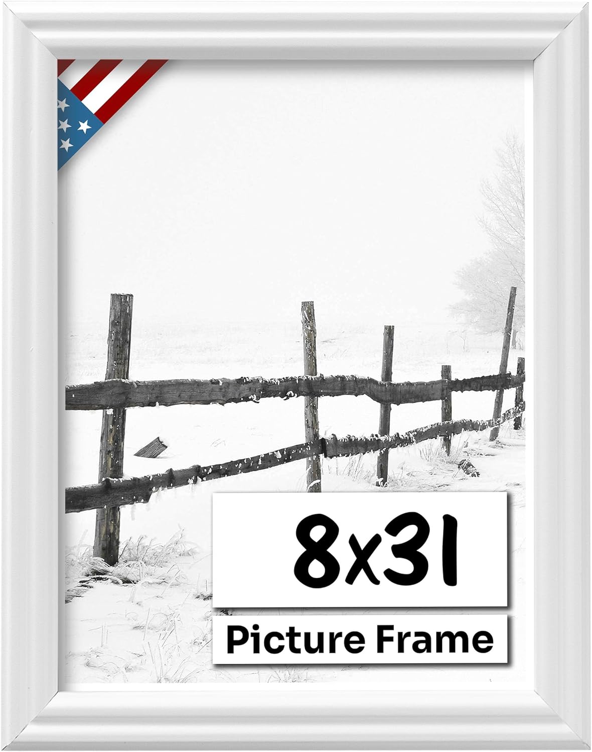 White 8x31 Picture Frame - Handmade Solid Wood Wall Decor