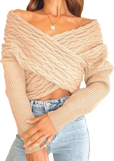 BTFBM Women Casual V Neck Long Sleeve Sweaters for Style