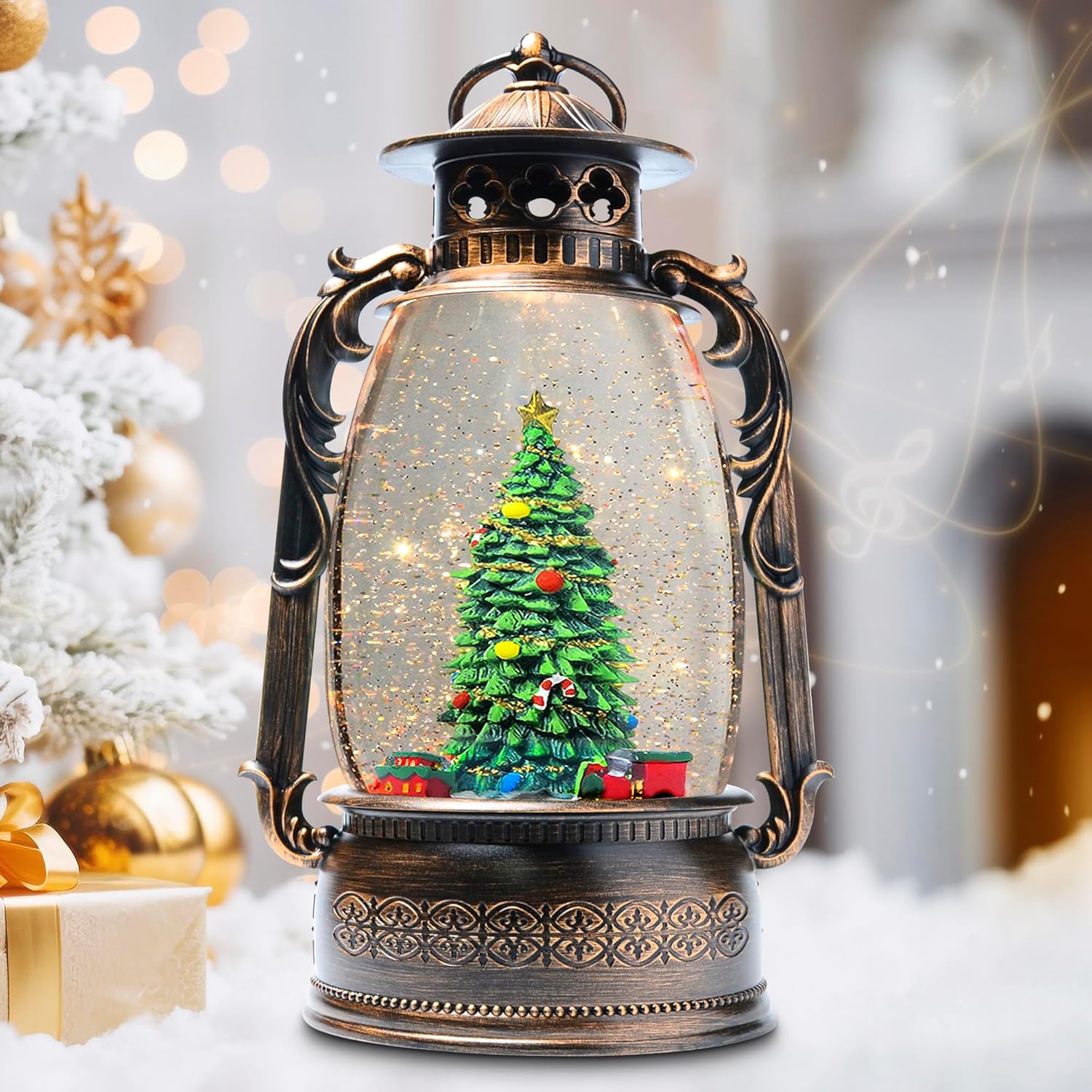 Large Christmas Snow Globes with Musical Rotating Train Decor