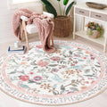 Pink Floral Round Rug 4ft - Washable Boho Circle Rug for Girls