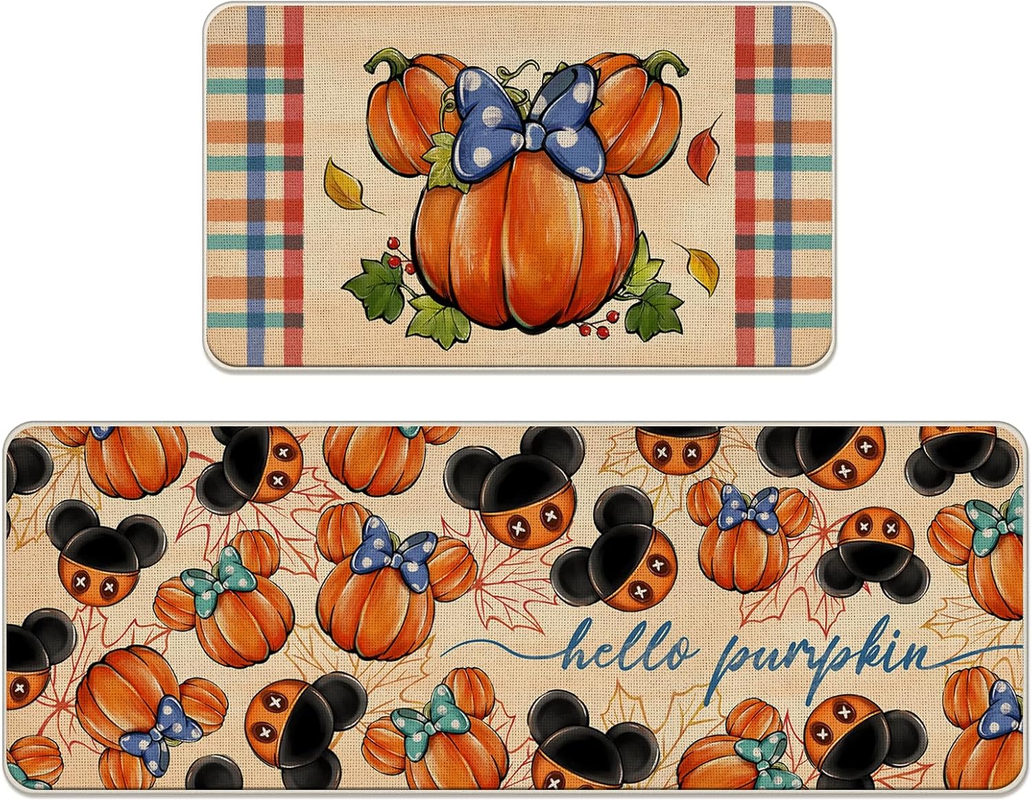 Fall Hello Pumpkin Kitchen Rugs Set of 2 by Tailus