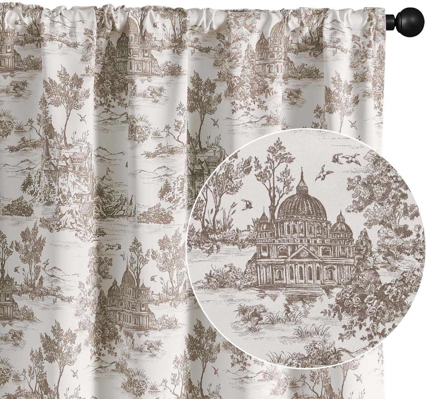 95% Blackout Toile Curtains for Bedroom and Living Room Decor