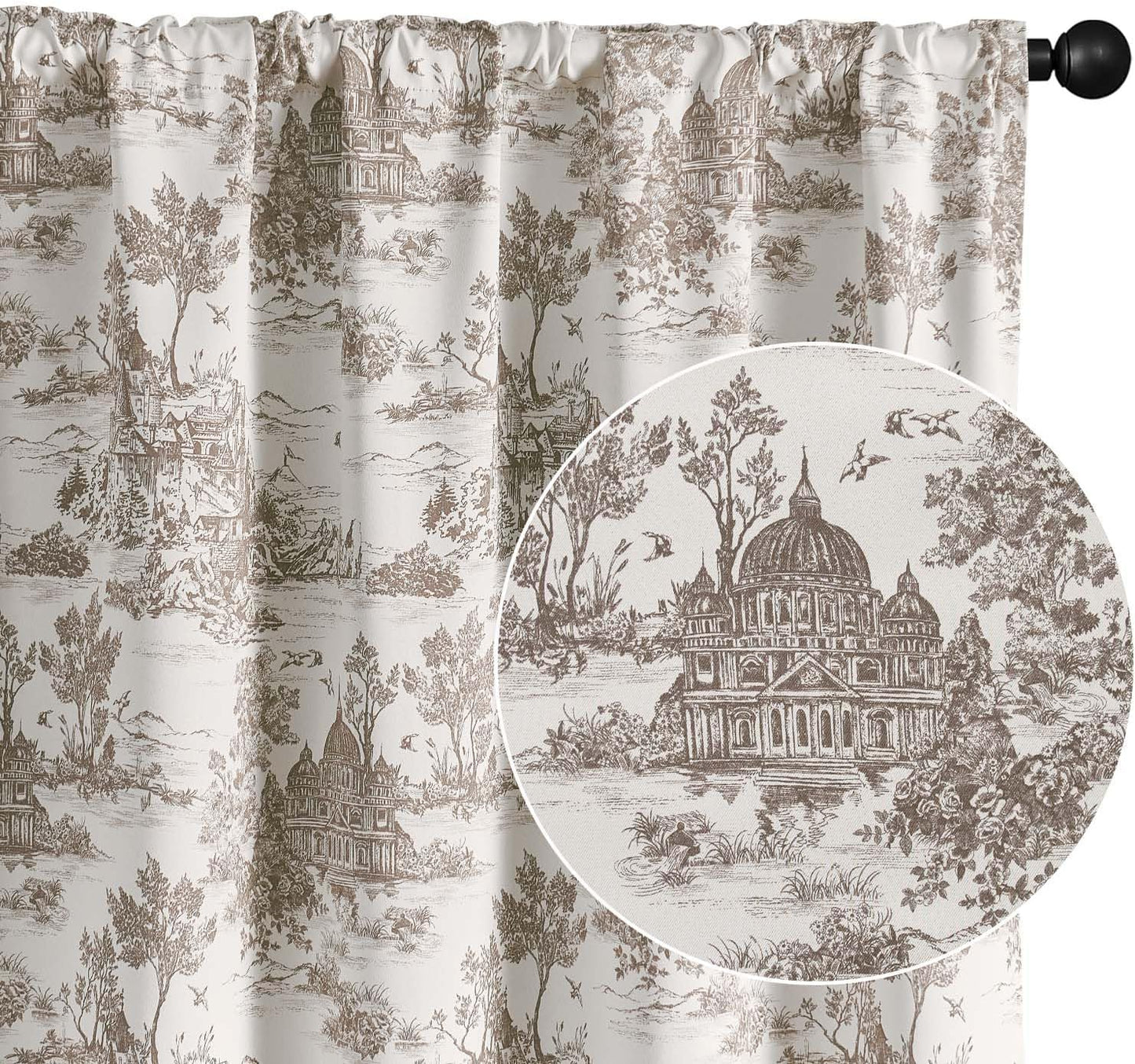 95% Blackout Toile Curtains for Bedroom and Living Room Decor