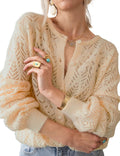 Womens Lightweight Crochet Cardigan Long Sleeve - Reversible Knit down