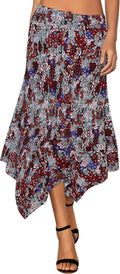 DJT Women's Handkerchief Hem Midi Skirt - Flowy Flared Comfort