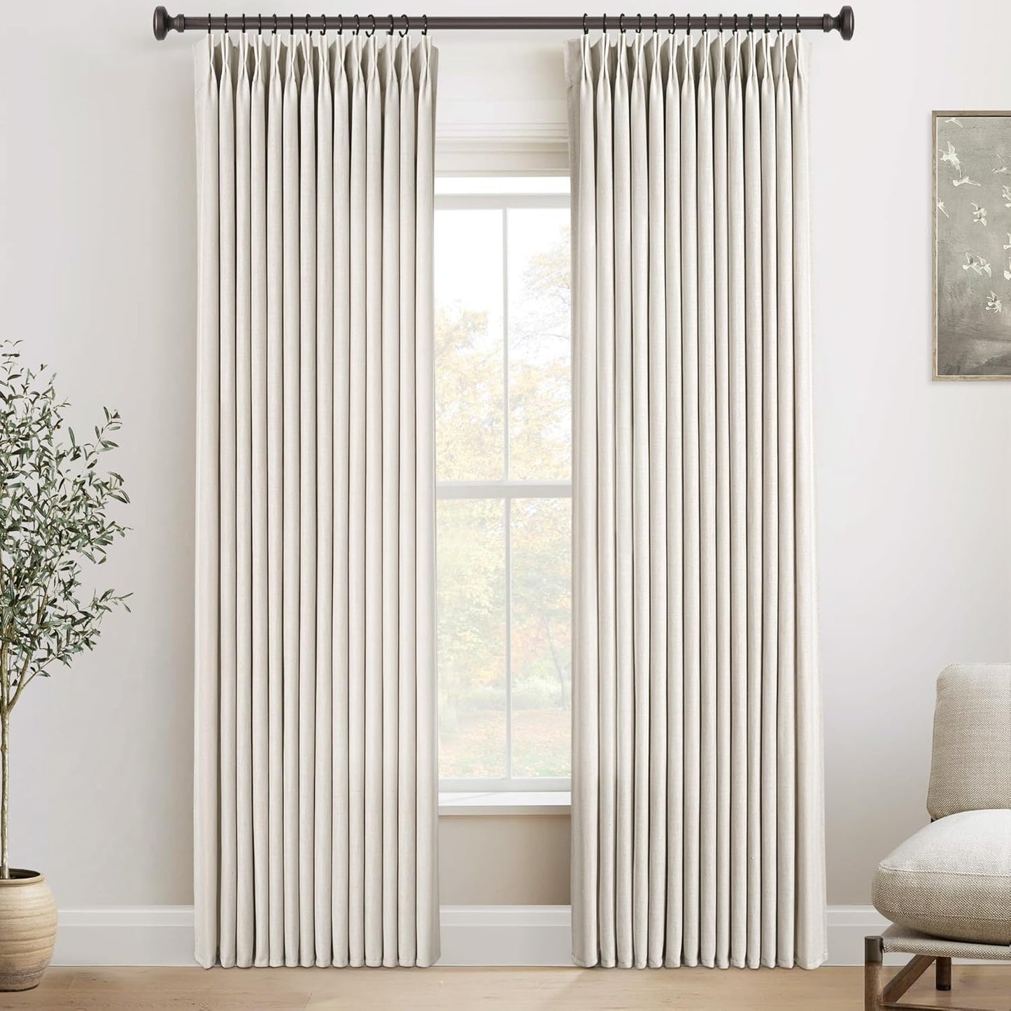 90 Inch Linen Curtains 2 Panel Set for Living Room Natural Beige
