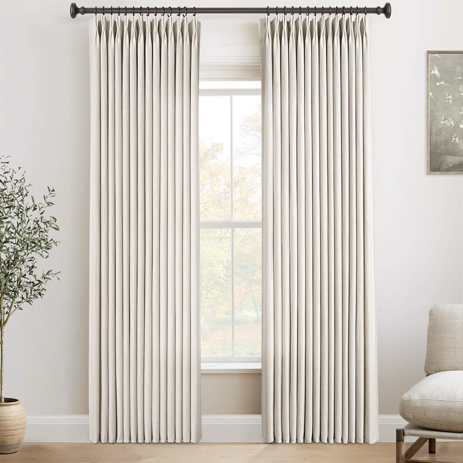 Beige Linen Curtains 108 inch Length for Living Room Elegance