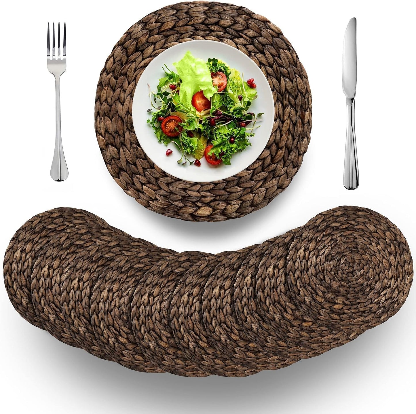 Natural Water Hyacinth Round Placemats Set of 10 for Dining