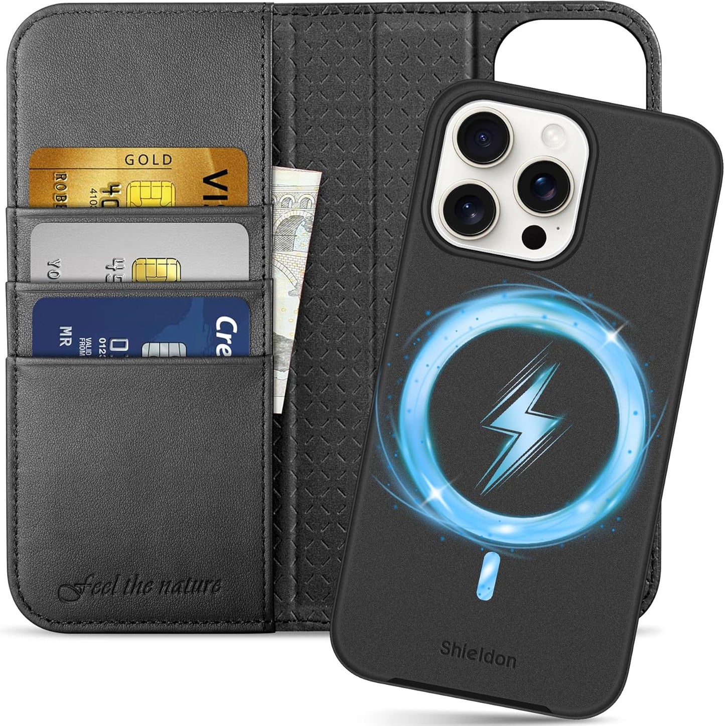 Genuine Leather Detachable Wallet Case for iPhone 15 Pro Max