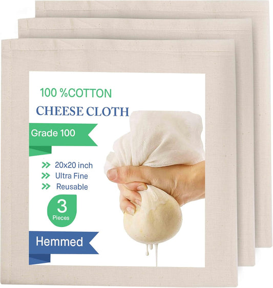 100 Grade Cheesecloth Nut Milk Bag - 3 Pack - Reusable Fine Mesh Filter for Cooking & Crafts