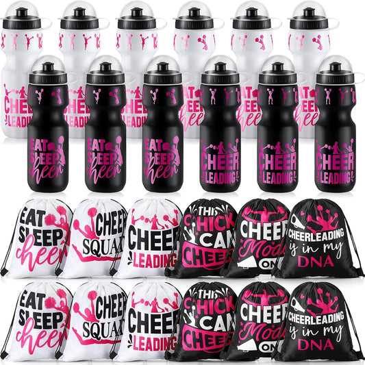 24 Pcs Cheerleading Water Bottle and Drawstring Bag Set