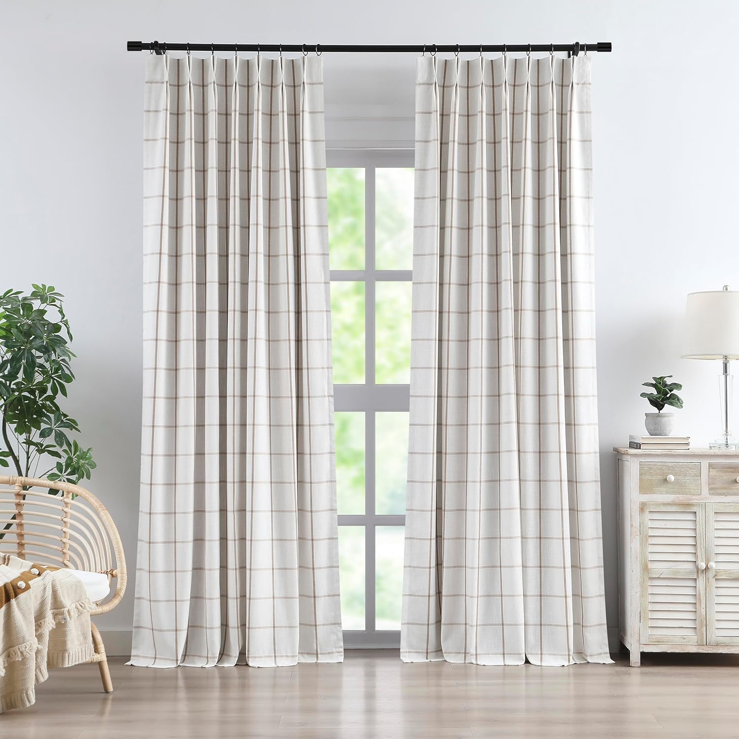 Vision Home Flax Linen Plaid Blackout Curtains for Bedrooms