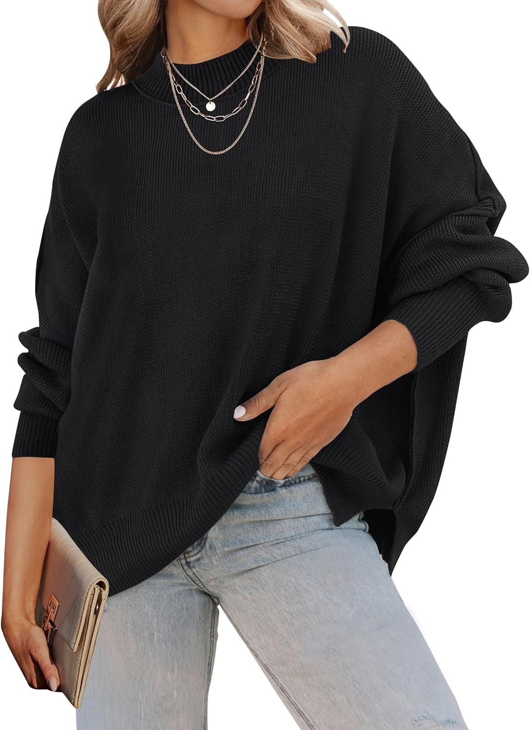 ZESICA Women's Oversized Ribbed Knit Pullover Sweater Tops
