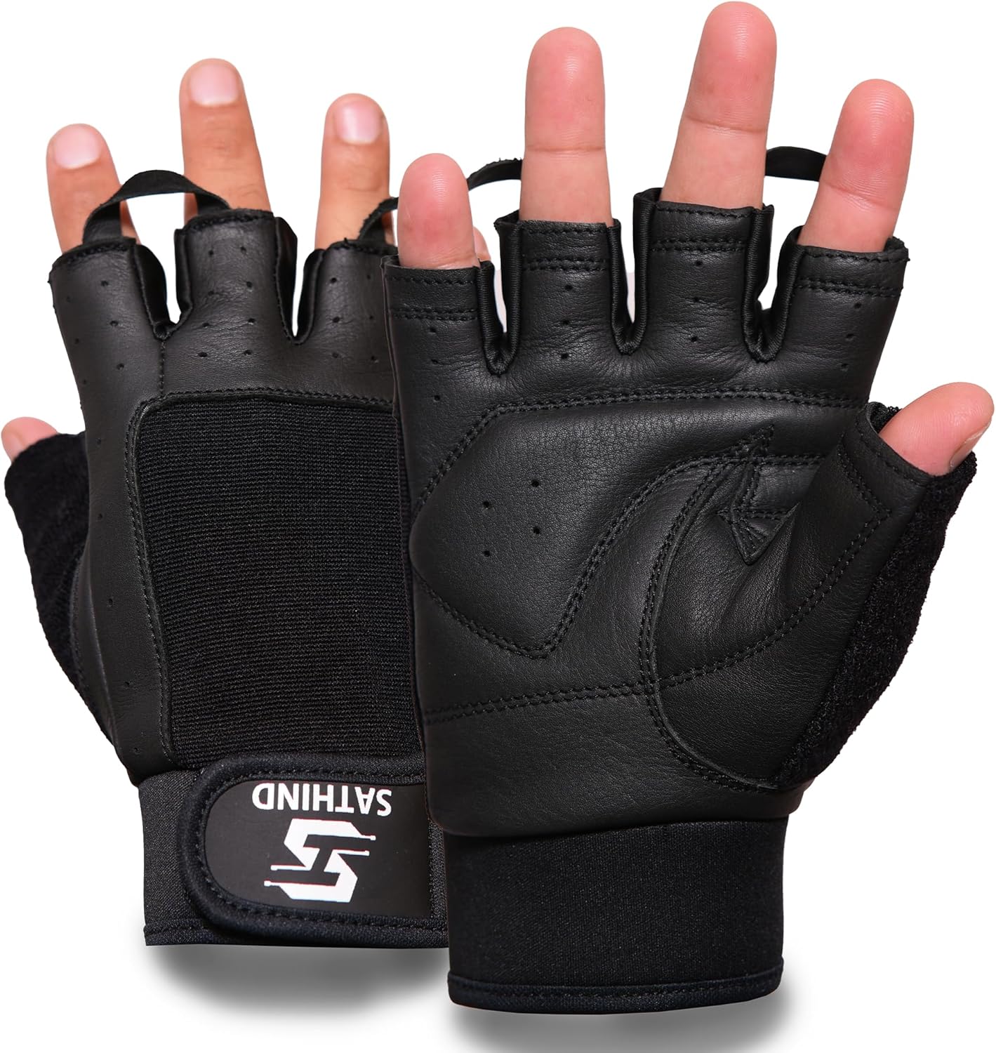 Premium Anti-Slip Leather Workout Gloves by SATHIND