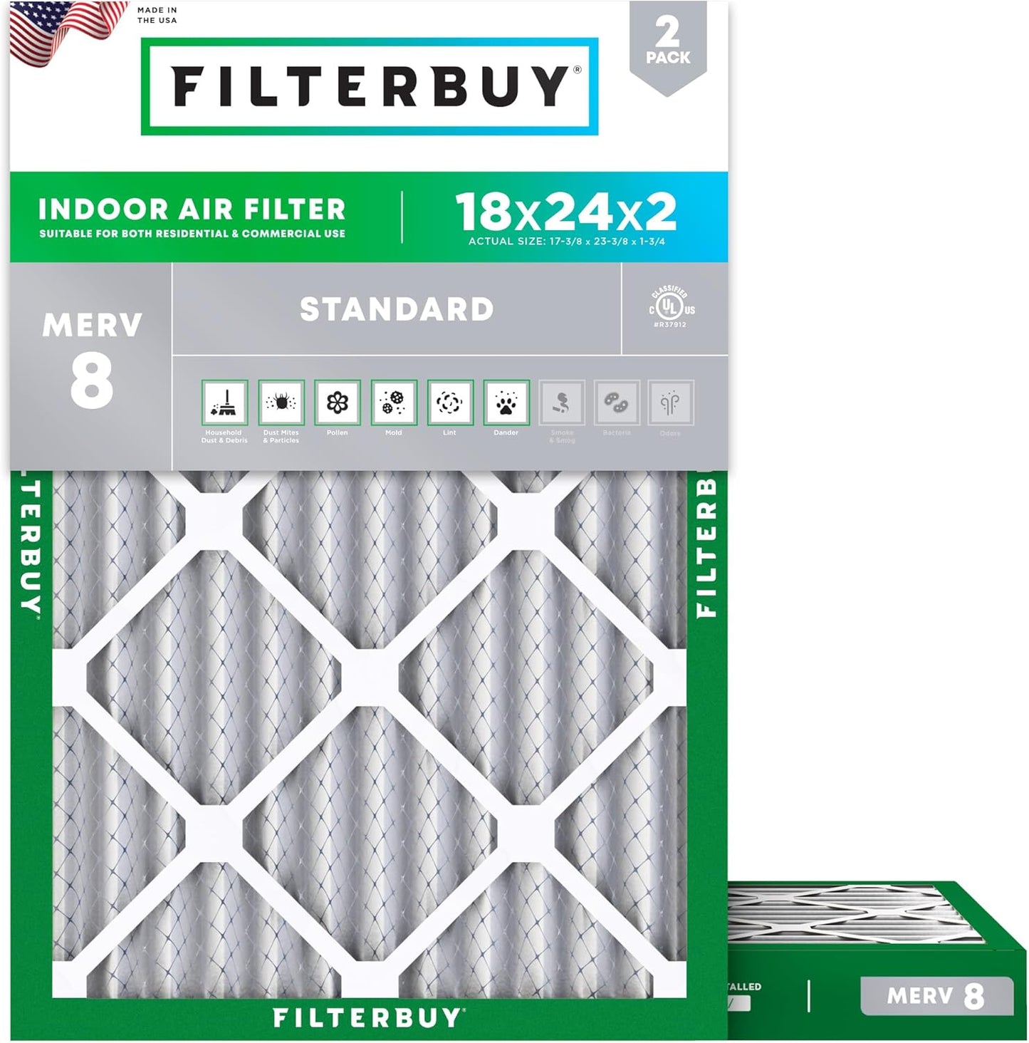 Filterbuy 18x24x2 Air Filter MERV 8 for Dust & Allergy Defense