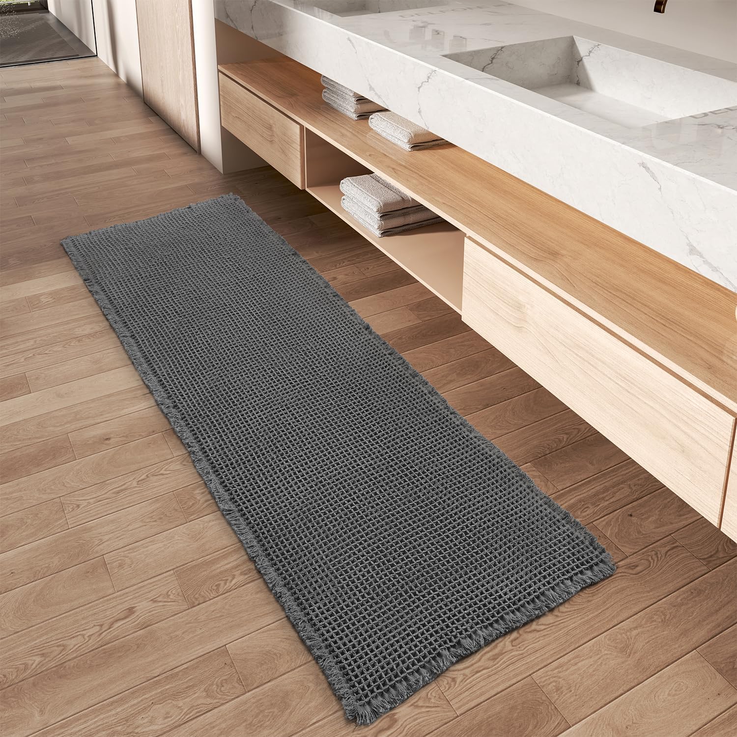 Upgraded Waffle Runner Rug for Bathroom Floor by AMOAMI