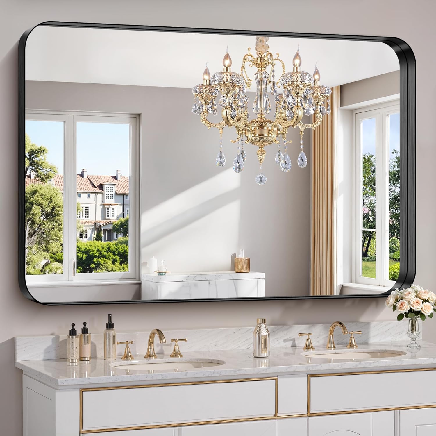 60x40 Inch Large Bathroom Mirror for Double Sinks with Frame