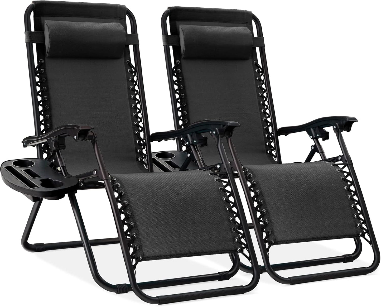 Adjustable Steel Mesh Zero Gravity Chairs Set - Black