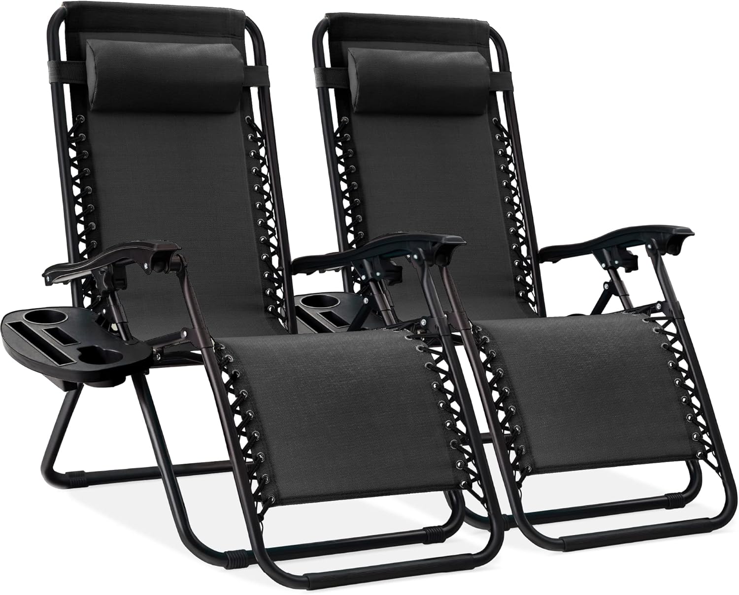 Adjustable Steel Mesh Zero Gravity Chairs Set - Black