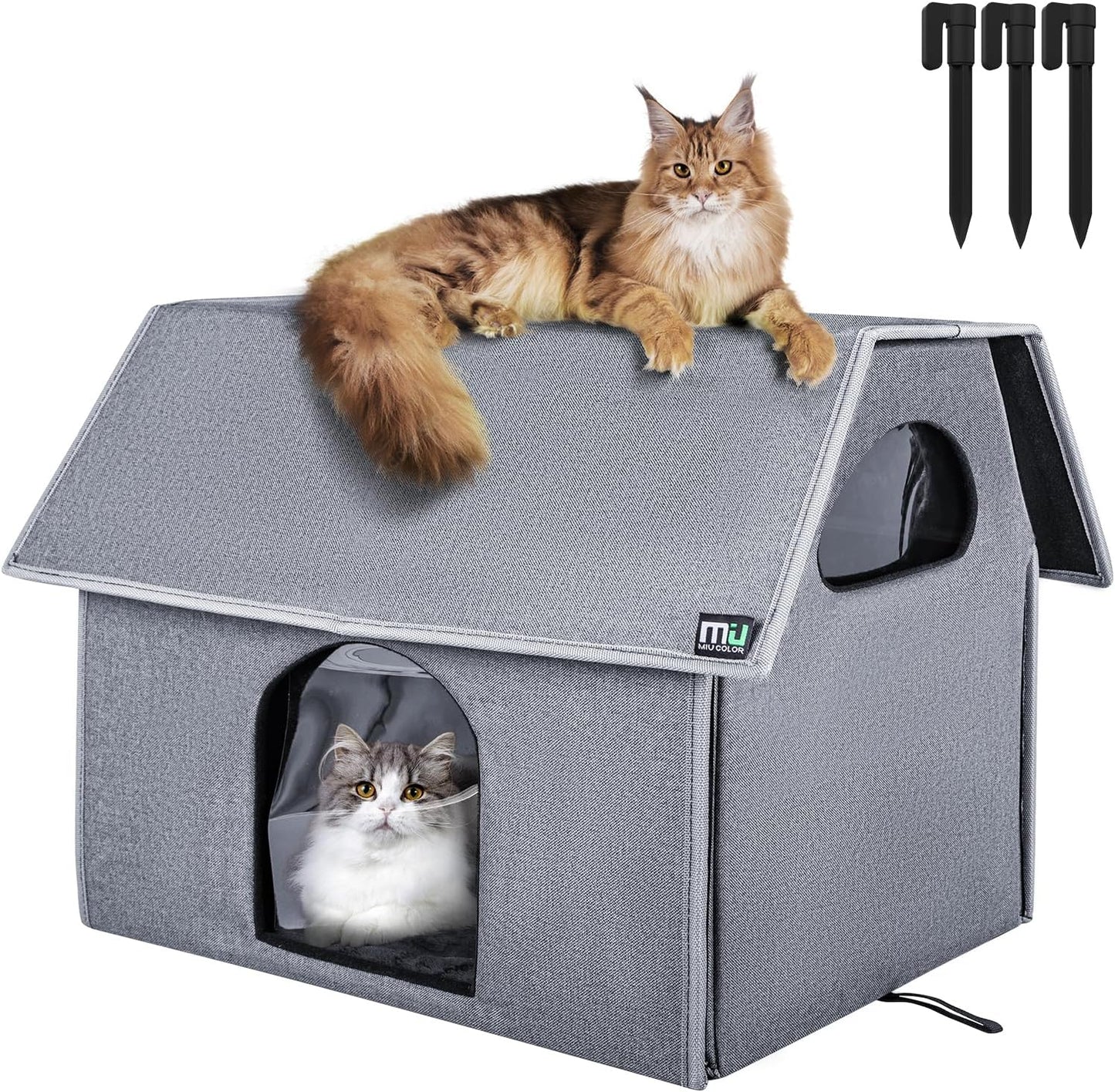MIU COLOR Extra Large Weatherproof Cat House for Outdoor Cats