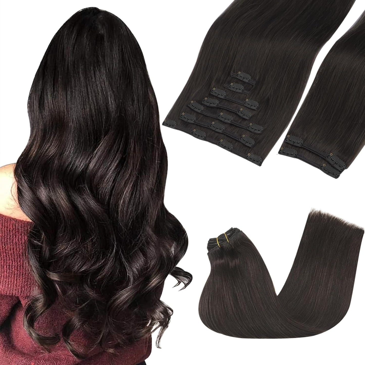 GOO GOO Clip in Hair Extensions Real Human Hair for Women
