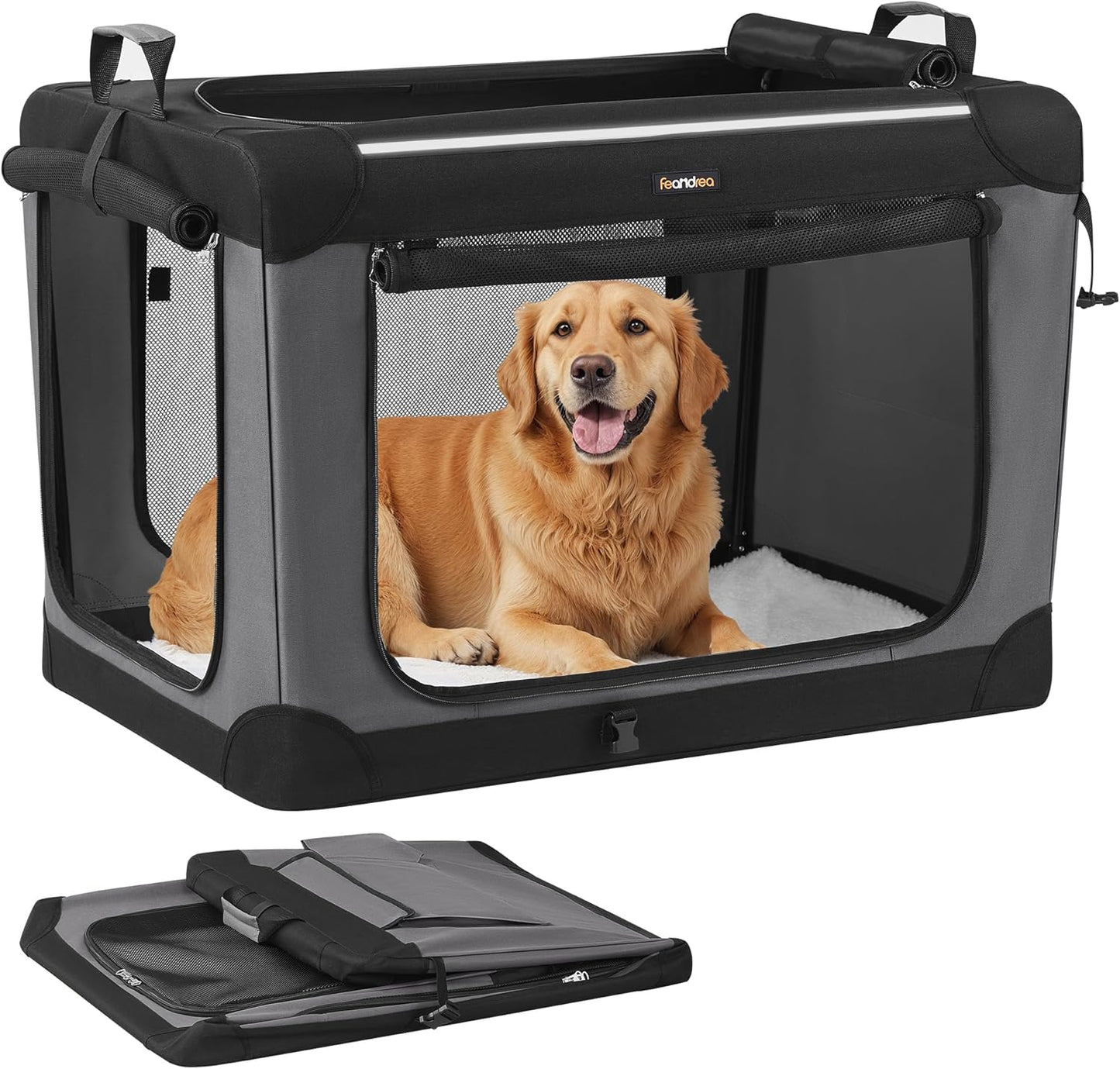Feandrea Collapsible Dog Crate for Large Dogs - Portable & Safe