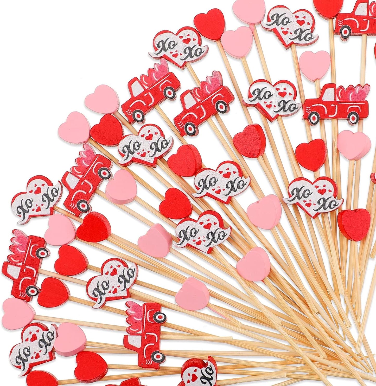 Valentine's Day Bamboo Cocktail Picks - Heart Decor