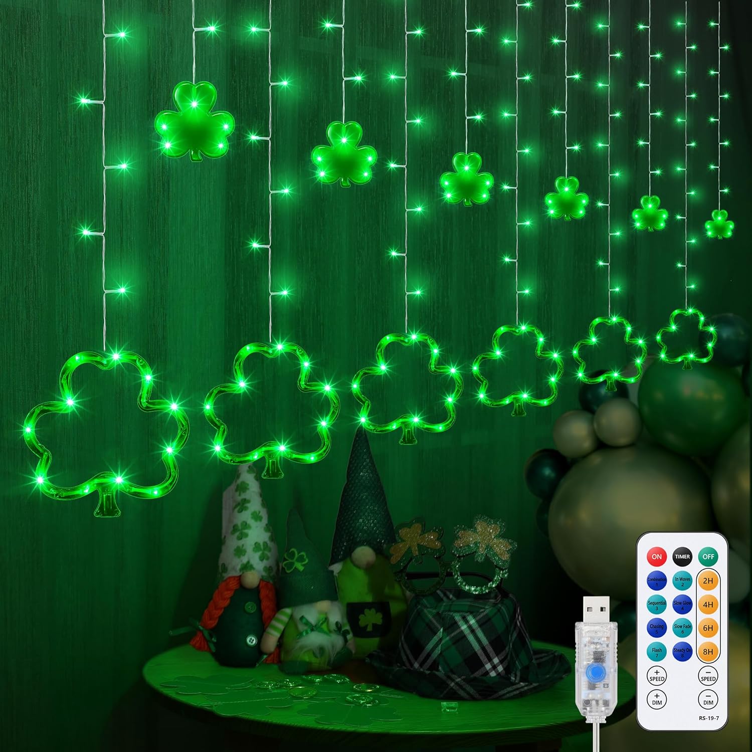 St. Patrick's Day Shamrock Curtain Lights