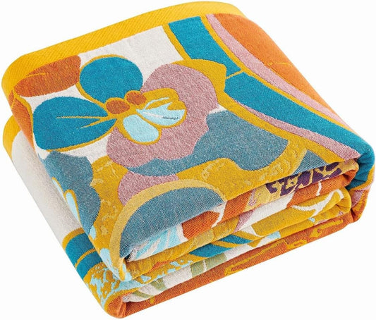 Boho Throw Blanket for Summer, 100% Cotton Farmhouse Quilt
