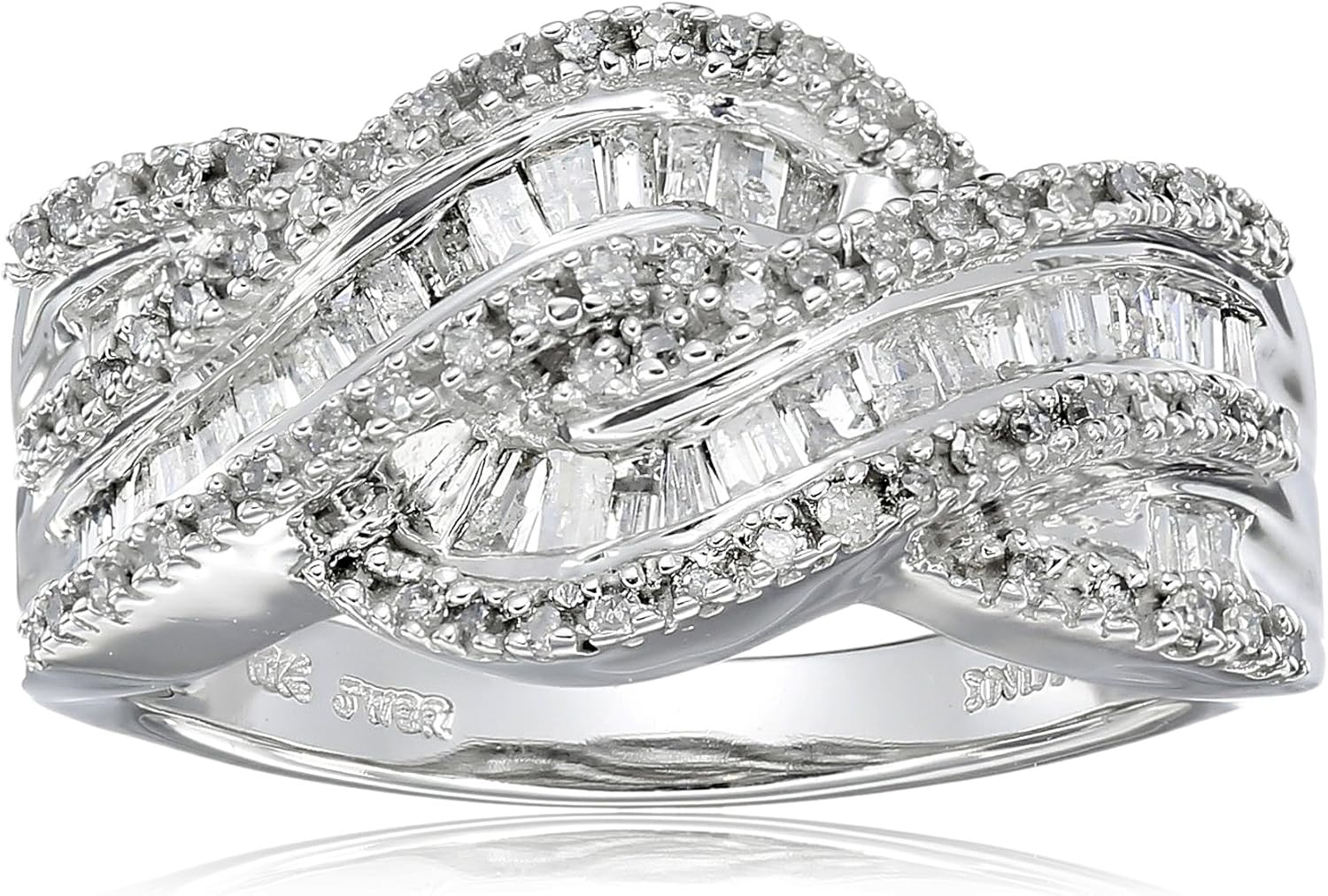 Stunning 10K White Gold and Diamond Twist Ring for Everyday Wear