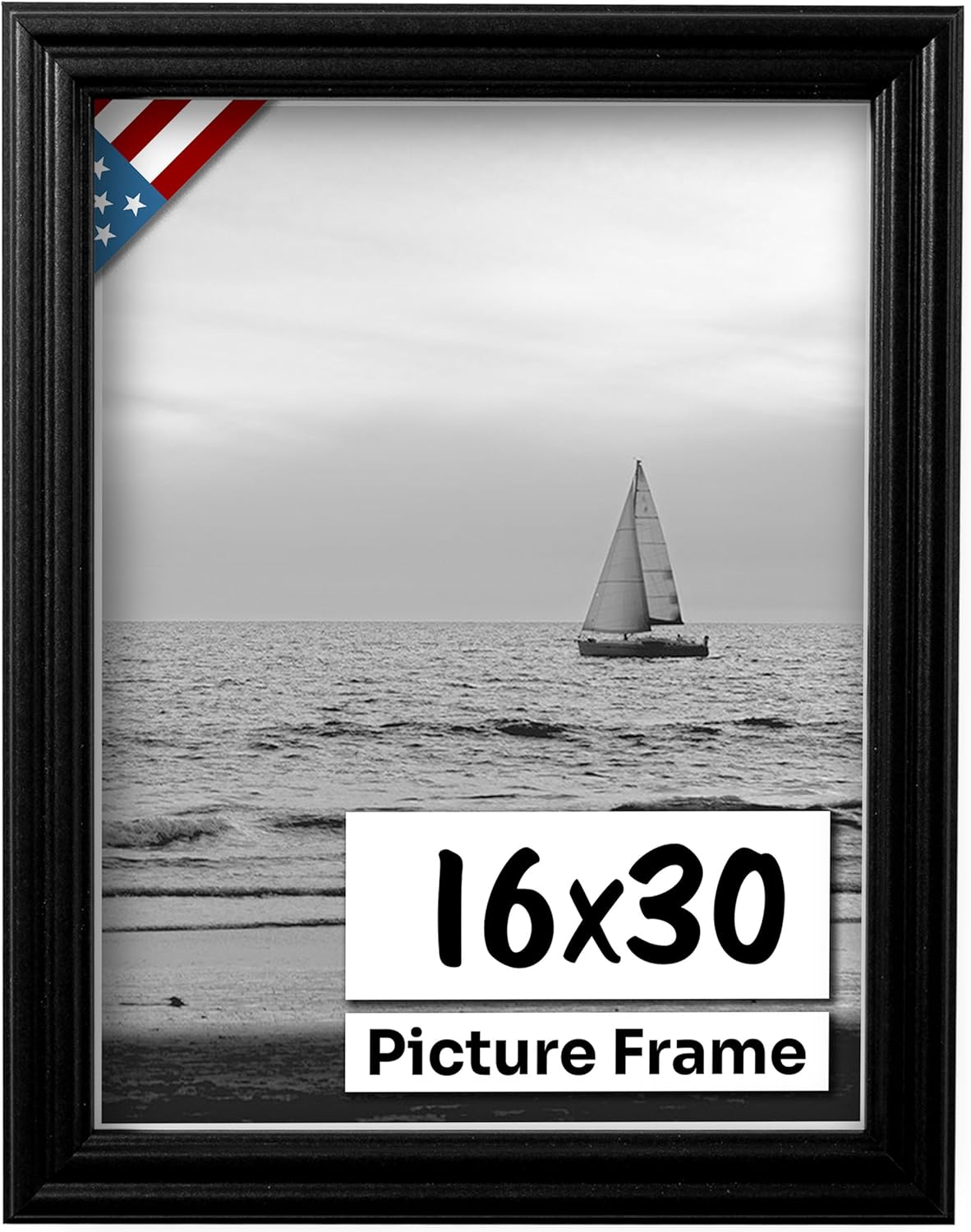 Black 16x30 Picture Frame - Handmade Solid Wood Wall Decor