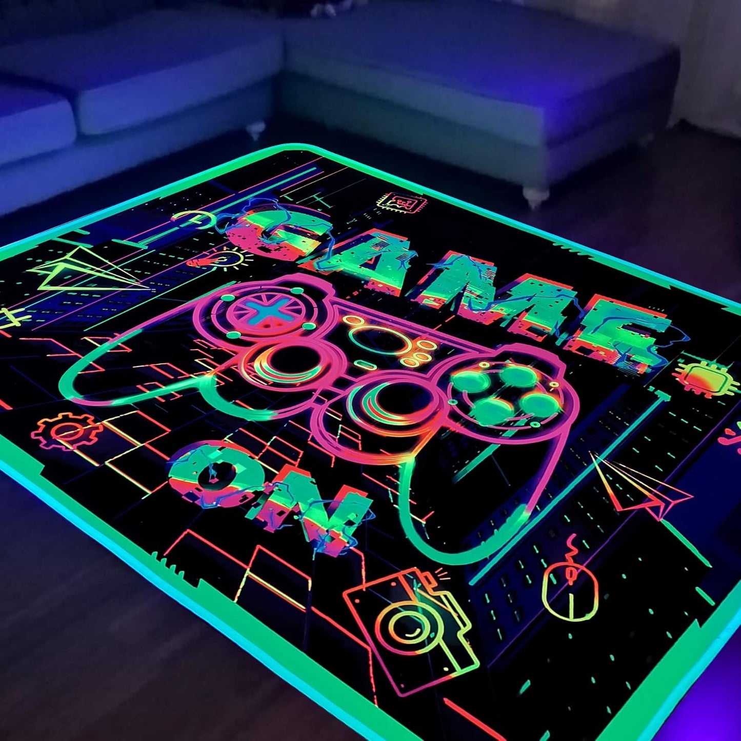 UV Reactive Gaming Rug for Young Gamers