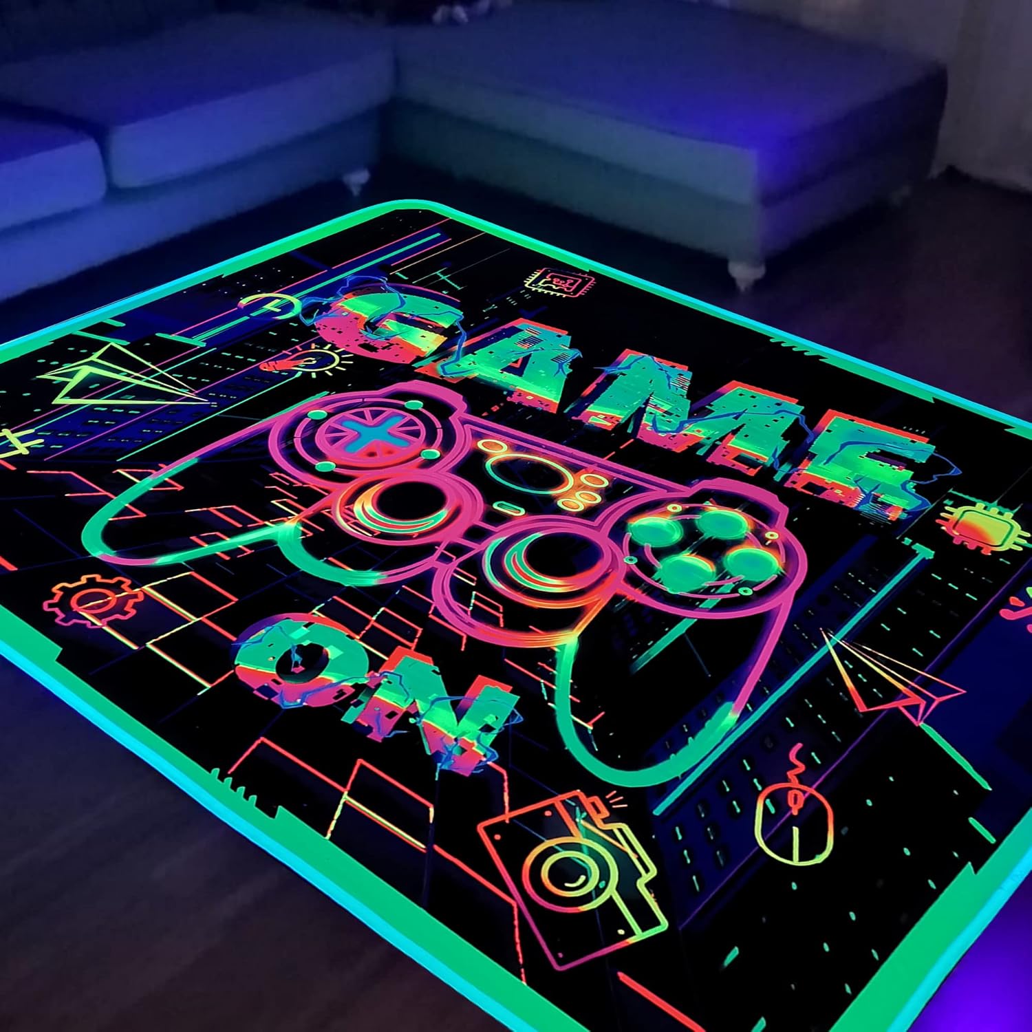 UV Reactive Gaming Rug for Young Gamers