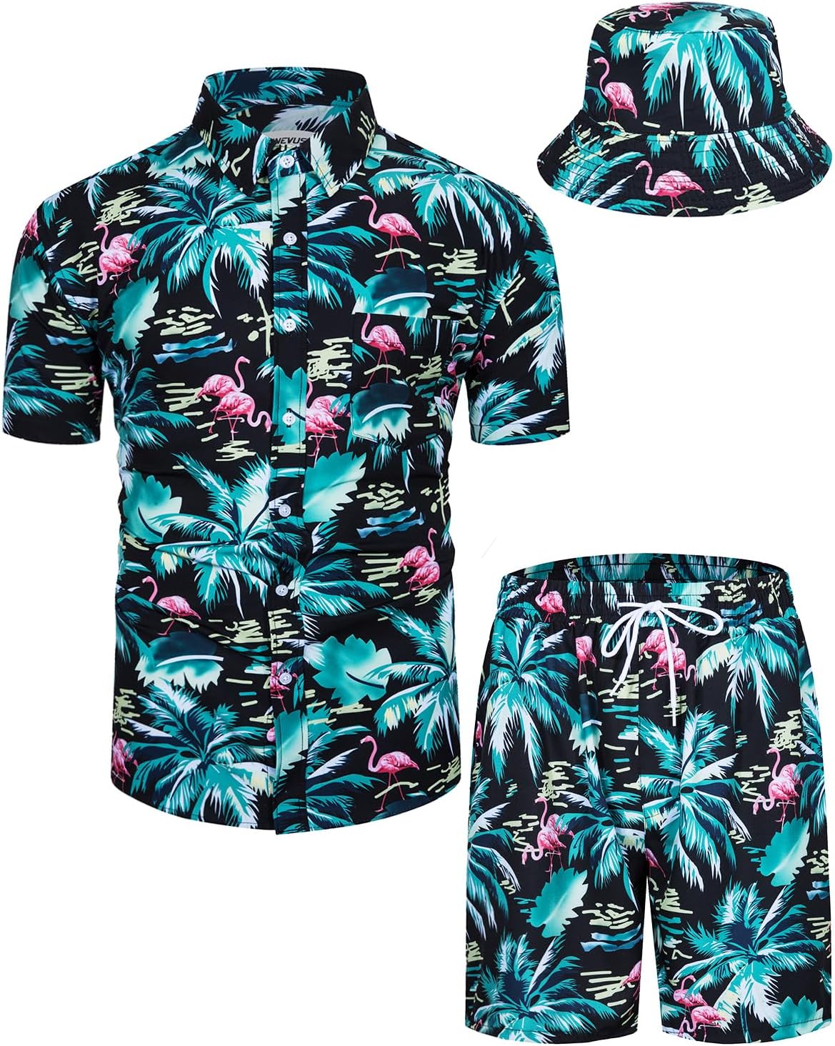 TUNEVUSE Mens Hawaiian Shirts and Shorts Set for Summer Fun