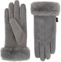 Water Repellent Touchscreen Gloves for Women with Faux Fur Cuff