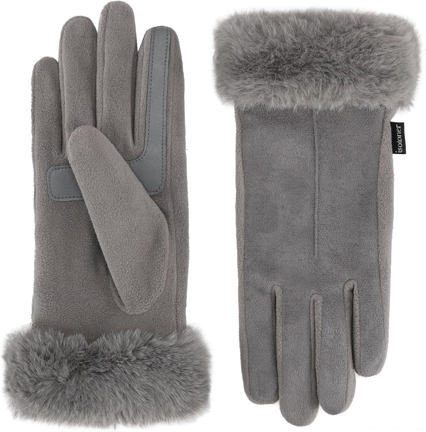 Water Repellent Touchscreen Gloves for Women with Faux Fur Cuff