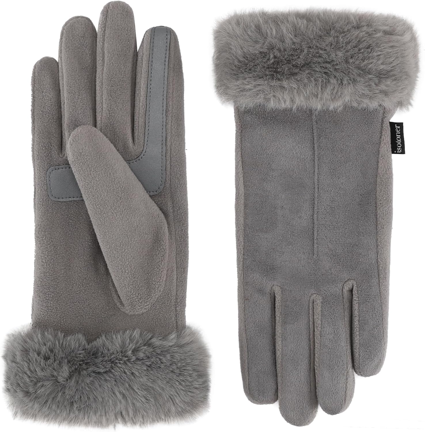 Water Repellent Touchscreen Gloves for Women with Faux Fur Cuff